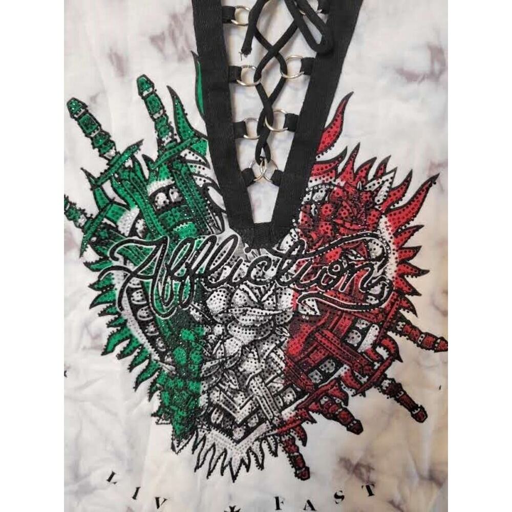 Affliction Black Label White Tie Dye Graphic Tee Short Sleeve Women's T-shirt L - Picture 4 of 6